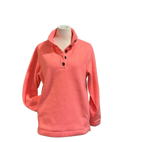 J.Crew | Hot Pink | Coral Button-Up Fleece Pullover Sweater - Size M